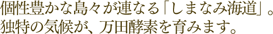 個性豊かな島々が連なる「しまなみ海道」。独特の気候が、万田酵素を育みます。